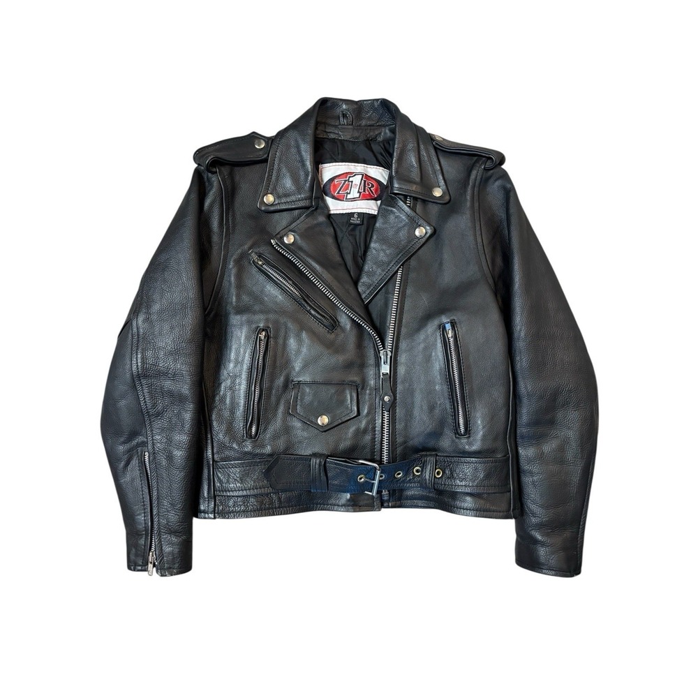 Z1R Faux Leather Motorcycle Jacket Belted Moto Biker Black Women's Size 6